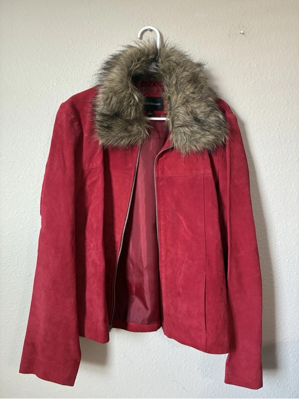JohnPaulRichard Red Faux-Suede Jacket with Faux-Fur Collar
